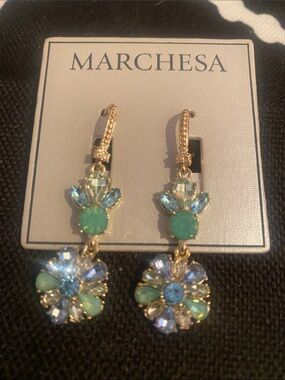 Marchesa Gold-Tone Earrings with Blue and Aqua Stones